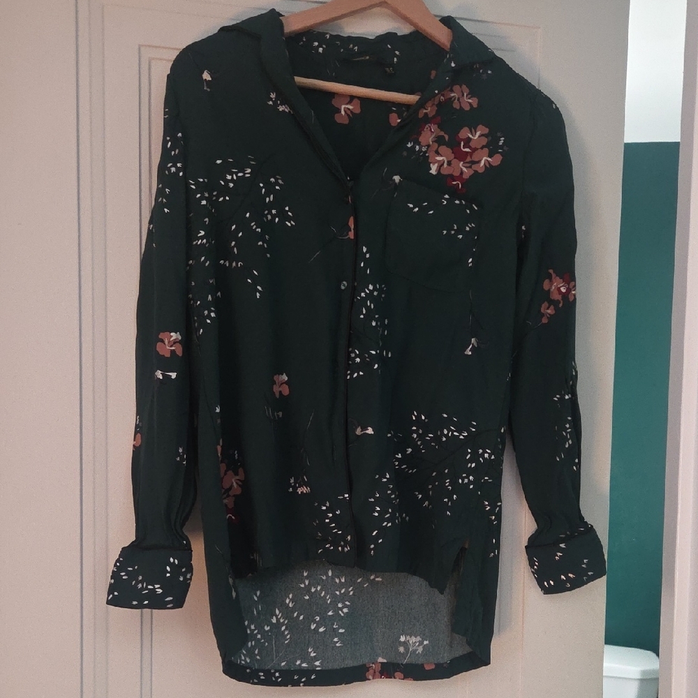 Massimo Dutti Green Floral Blouse